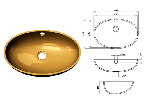 Малая овальная раковина в ванную из искусственного камня Bowl 420