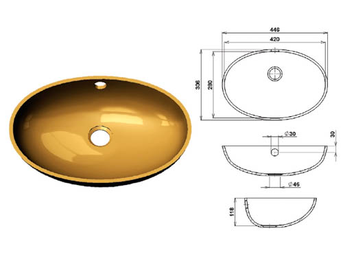 Средняя овальная раковина в ванную из искусственного камня Bowl 478