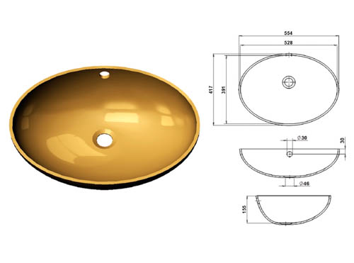 Большая овальная раковина в ванную из искусственного камня Bowl 528