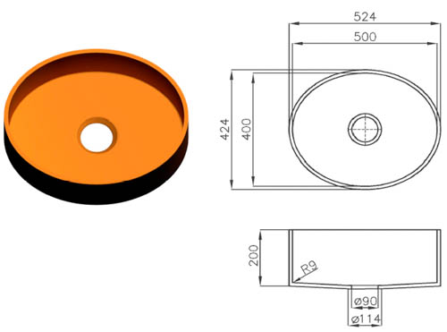 Овальная мойка из искусственного камня Ellipse 500