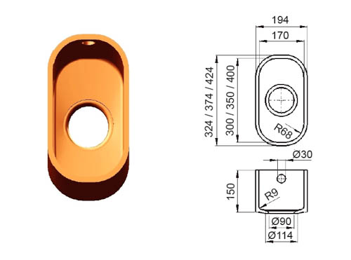 Большая дополнительная мойка (фруктовница) из искусственного камня Classic 170 C-V Широкая дополнительная мойка (фруктовница) из искусственного камня Classic 170 C-V