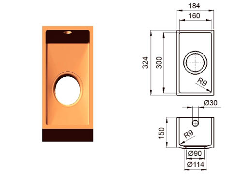 Малая дополнительная мойка (фруктовница) из искусственного камня GL 300 C-V Малая дополнительная мойка (фруктовница) из искусственного камня GL 300 C-V