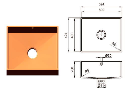 Большая прямоугольная галтельная мойка из искусственного камня GL 500 Большая прямоугольная галтельная мойка из искусственного камня GL 500